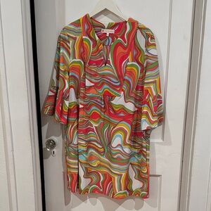 Jude Connally Vibrant Swirl Mini Dress In Famous Jude Cloth Stretch Fabric